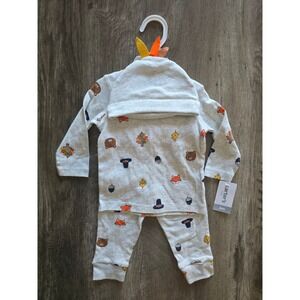 Carter's Baby 6M Thanksgiving 3Piece Set Gray Turkey Fox Bear Bodysuit Pants Hat